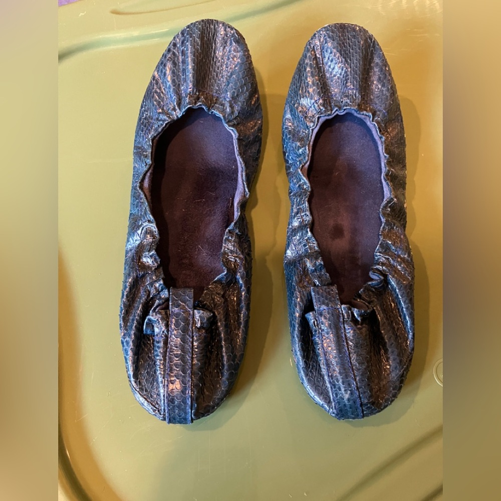 Blue Snakeskin Ballet Flats